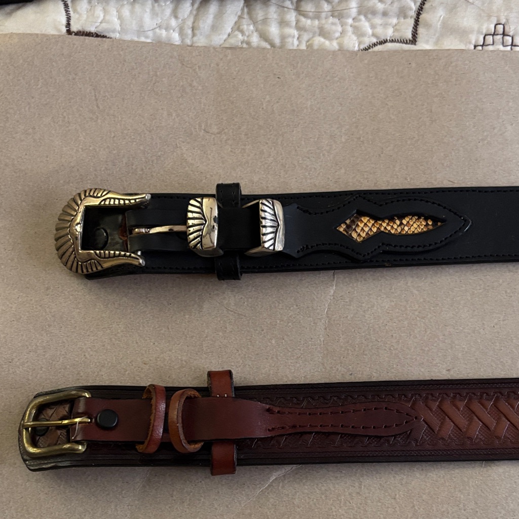 Mens Black And Brown Leather Belts With Decorative Buckles